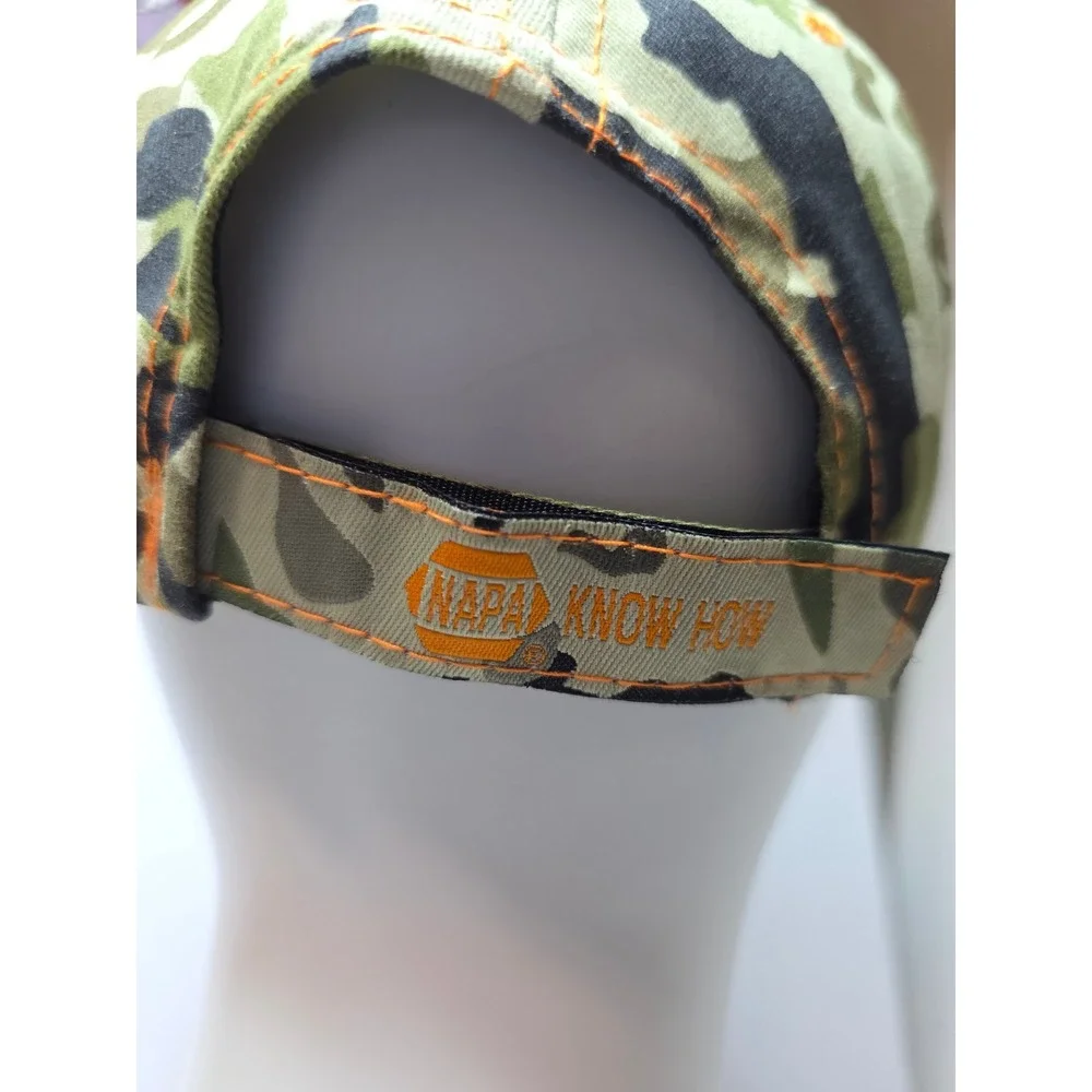 NAPA NEW! Camo Baseball Cap Orange Embroidery Adjustable Hat One Size Hiking Fun